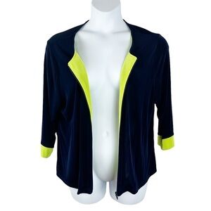 CitiKnits Petite Navy and Neon Green 3/4 Sleeve Jacket
